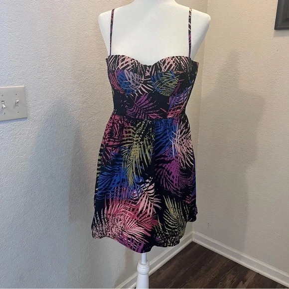 Moda International Dress- Multi-color. Size 10 Palm Corset Dress - Picture 1 of 6